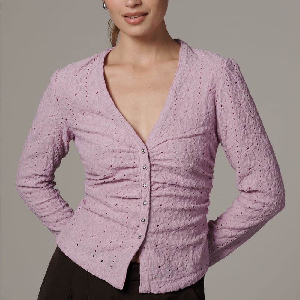 Maeve Anthropologie Lilac Eyelet Button-Front Blouse NWT